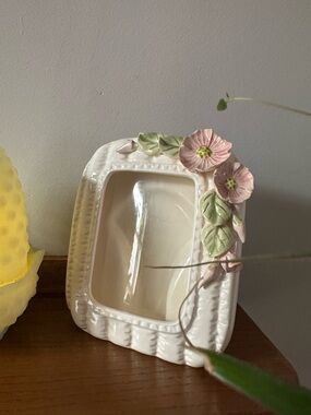 Ceramic Floral Porcelain Picture Frame in Cream with Pink Flowers